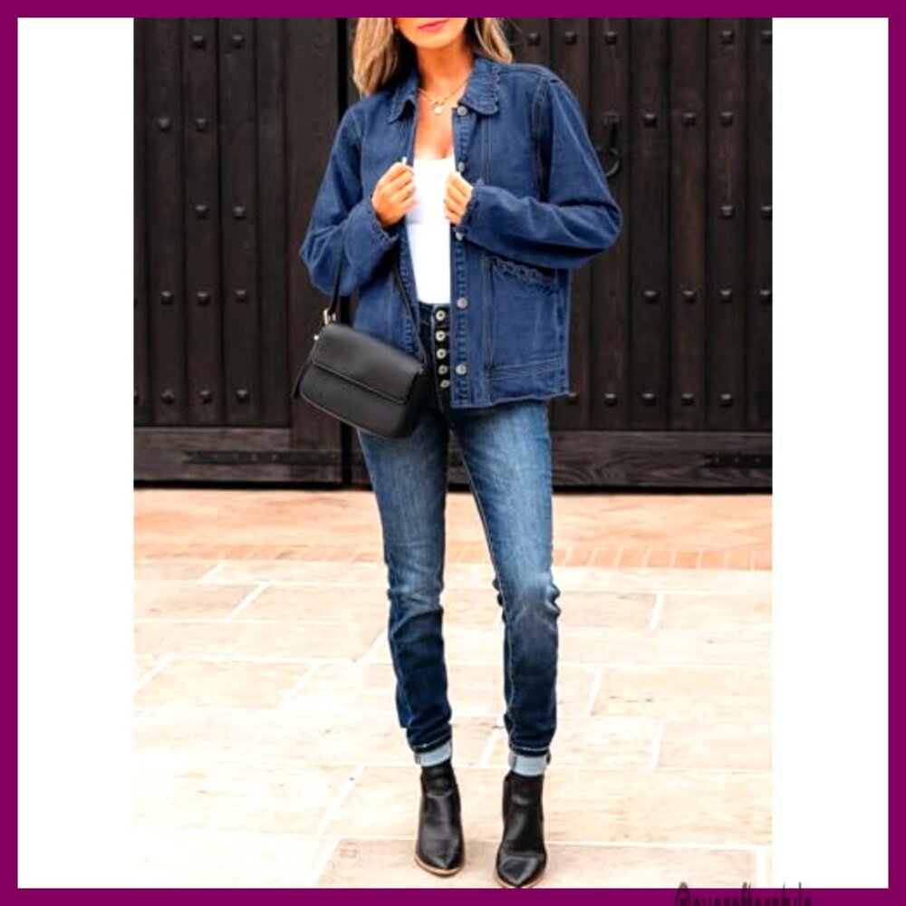 Oversized Denim Shacket, Ruffled Button Down, Cot… - image 5